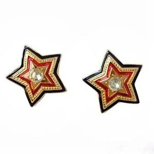 Vintage 80s Trifari Enamel Stars Earrings Clip On Classic